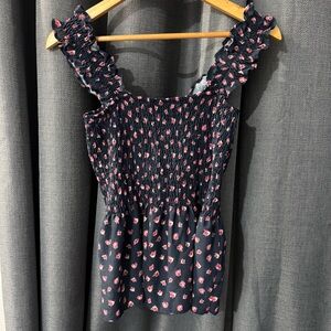 Navy blue with pink flowers top